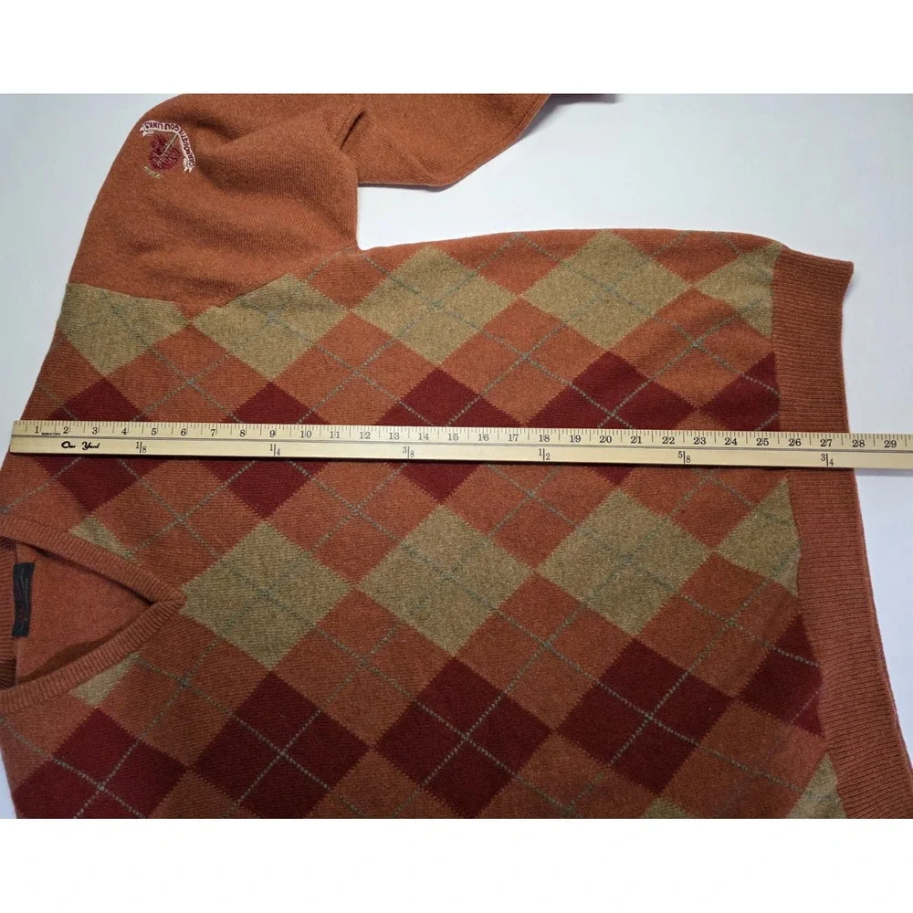 Rare Peter Scott Mens Size XL(44) Argyle Cashmere Sweater Carnoustine Golf Links